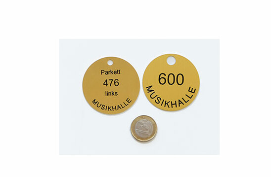 Garderobenmarke Alu gold matt, rund 80 mm