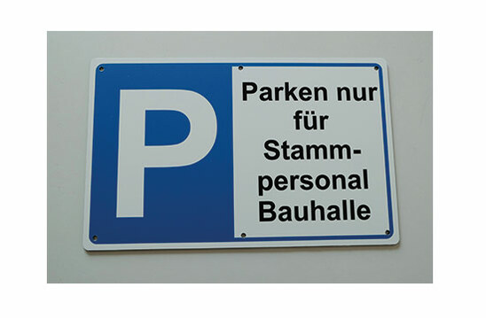 Parkplatzschild Alu Schibond® weiss mit UV-Digitaldruck
