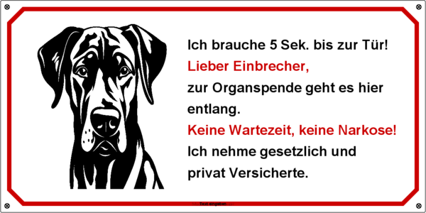 Hundeschild  Deutsche Dogge  300x150 mm