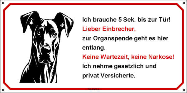Hundeschild  Deutscher Pinscher  300x150 mm
