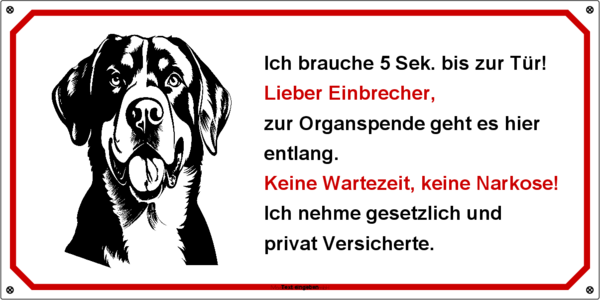 Hundeschild  Grosser Schweizer Sennenhund  300x150 mm