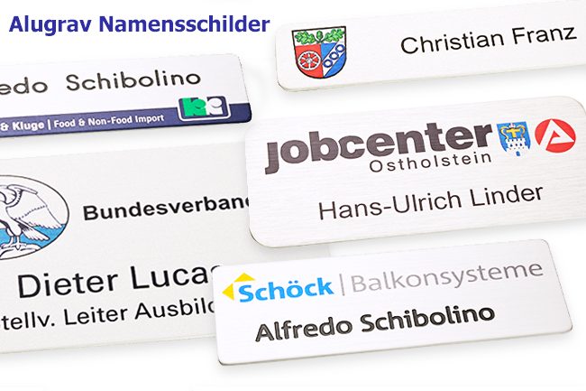 Namensschilder Alugrav Serie, langlebig, viele Größen, bester Druck
